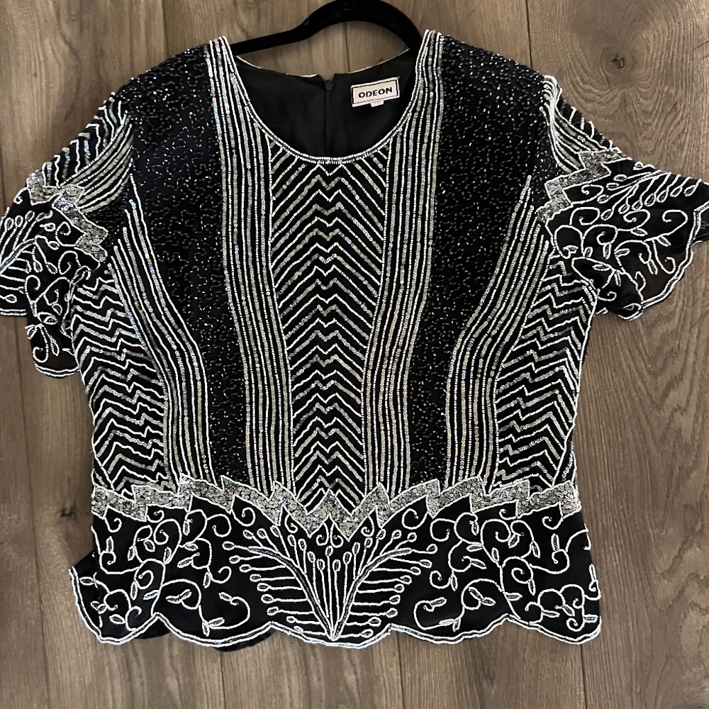 ODEON Art Deco Sequin & Beaded Party Top – Size 18